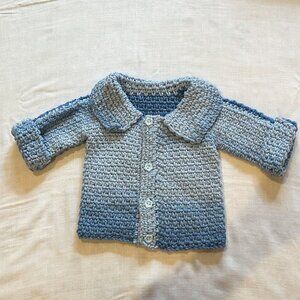 Handmade Blue Unisex Knitted Button-Up Coat